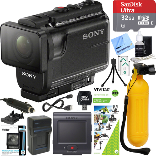 Sony HDRAS50R/B Full HD Action Cam + Live View Remote & Outdoor Action Kit Bundle