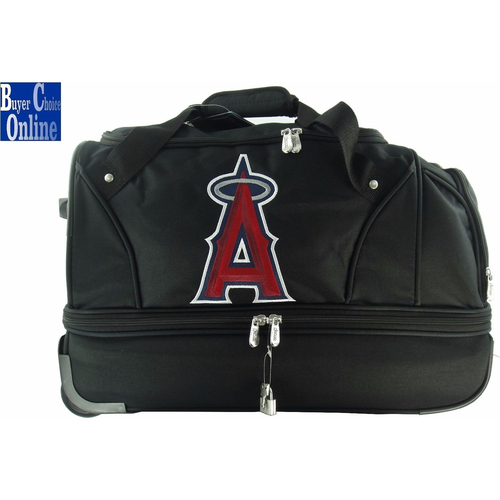 Denco MLB 22-Inch Drop Bottom Rolling Duffel Luggage, Black - Los Angeles Angels