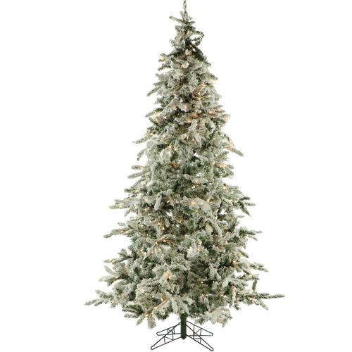 Fraser Hill 9 Ft. Flocked Mountain Pine Christmas Tree w/ Clear LED Lighting - FFMP090-5SN