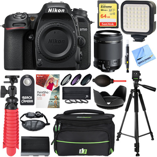 Nikon D7500 20.9MP Digital SLR Camera + Tamron 18-200mm Di II VC Lens Accessory Bundle