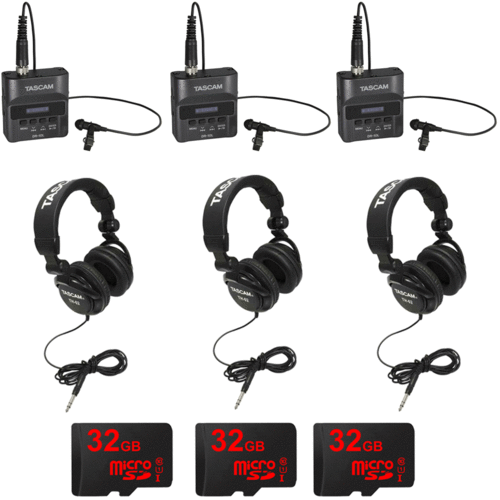 Tascam DR-10L Portable Digital Recorder w/ Lavaliere Mic + Headphone 3-Pack Bundle