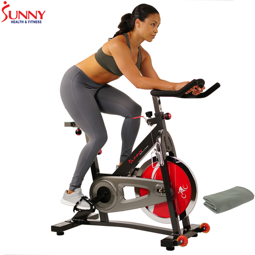Sunny Health and Fitness Chain Drive Indoor Exercise Bike w/ Cooling Towel