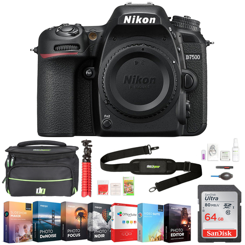 Nikon D7500 20.9MP DX-Format 4K Ultra HD DSLR Camera (Body Only) + 64GB Bundle
