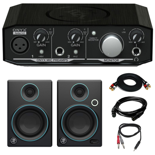 Mackie Onyx Artist 1-2 2x2 USB Audio Interface with 3` Multimedia Speaker Bundle