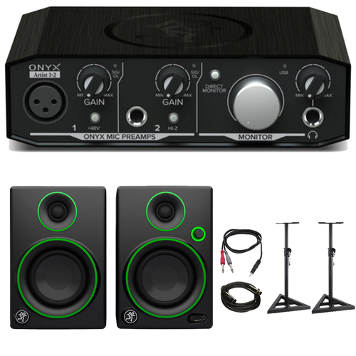 Mackie Onyx Artist 1-2 2x2 USB Audio Interface with CR3 3` Multimedia Speaker Bundle 