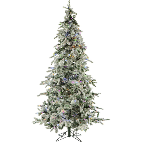 Fraser Hill Farm 9 Ft. Flocked Mountain Pine Christmas Tree w/Multi LED Lighting - FFMP090-6SN