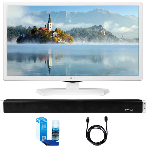 LG 24-Inch HD LED TV - White (2017 Model) w/ Sound Bar Bundle