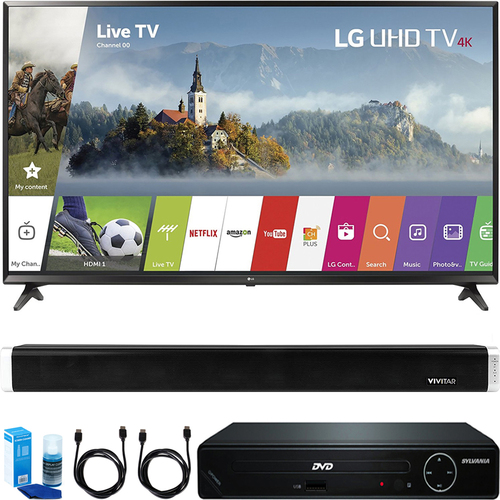 LG 49` UHD 4K HDR Smart LED TV w/ HDMI DVD Player & Sound Bar Bundle