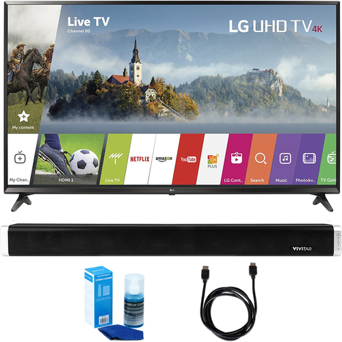 LG 49` UHD 4K HDR Smart LED TV (2017 Model) w/ Sound Bar Bundle