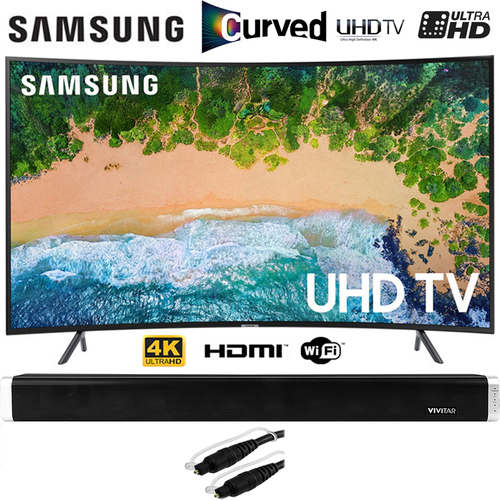 Samsung UN55NU7300 55` NU7300 Curved Smart 4K UHD TV (2018) with Sound Bar Bundle