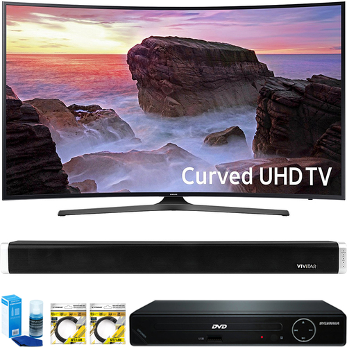 Samsung Curved 65` HDR UHD Smart LED TV 2017 + HDMI DVD Player + Sound Bar Bundle
