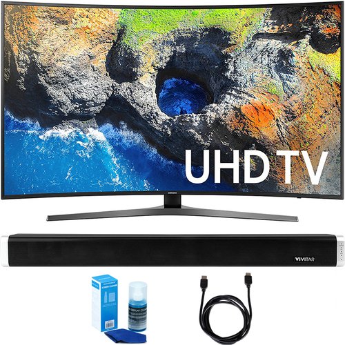 Samsung Curved 65` 4K Ultra HD Smart LED TV (2017 Model) w/ Sound Bar Bundle