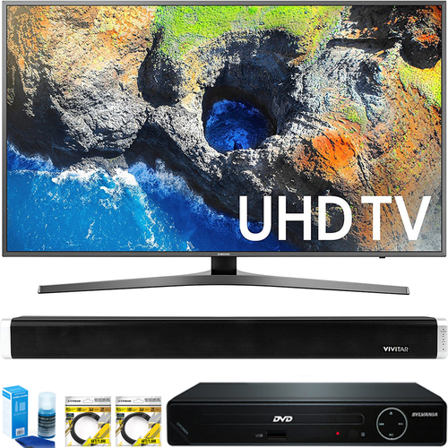 Samsung 40` UHD 4K HDR LED Smart HDTV 2017 + HDMI DVD Player & Sound Bar Bundle