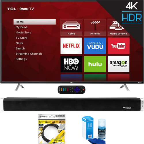 TCL 55` 4K Ultra HD Roku Smart LED TV 2017 Model + Soundbar Bundles