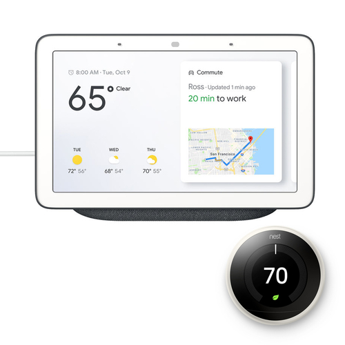 Google Nest Hub with Google Assistant (GA00515-US) & Google Nest Learning Thermostat