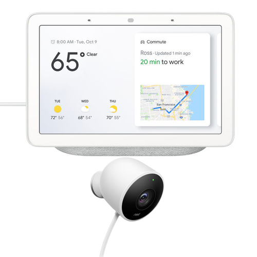 Google Nest Hub with Google Assistant (GA00516-US) & Google Nest Cam Outdoor