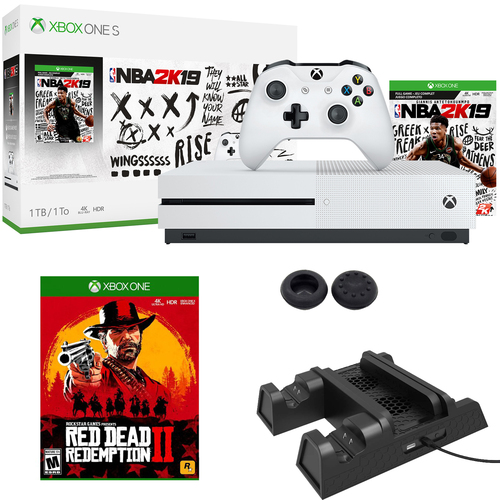 Microsoft Xbox OneS 1TB NBA 2K19+Red Dead Redemption 2 & Charging Dock/Cooling Fan Stand