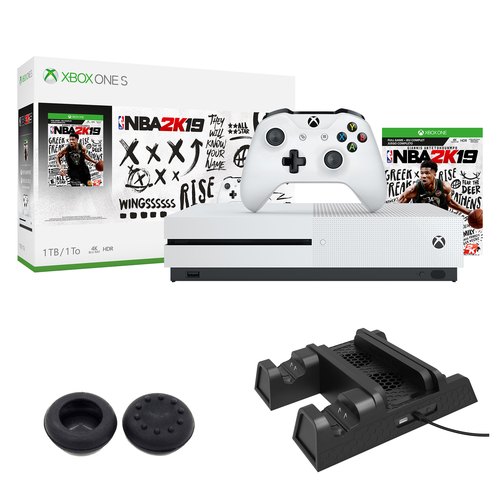 Microsoft Xbox One S NBA 2K19 with Dual Controller Charging/Cooling Fan Stand Bundle