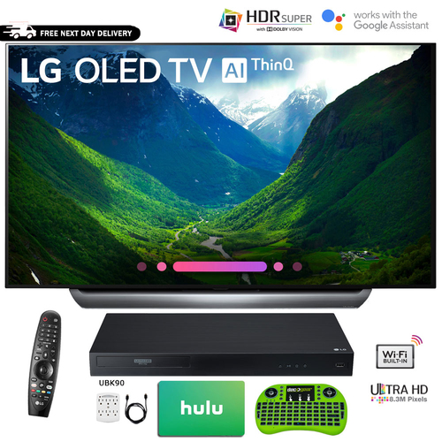 LG 65` Class C8 OLED 4K HDR AI Smart TV 2018 Model + Blu-Ray Player Bundle