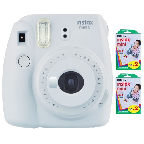 Fujifilm Instax Mini 9 Instant Camera-Smokey White w/ 40 Sheets Of Instant Film