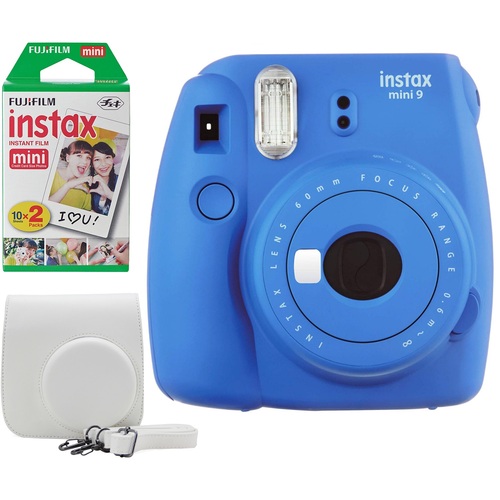 Fujifilm Instax Mini 9 Instant Camera Bundle w/ Case and Film - Cobalt Blue