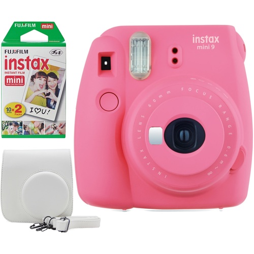 Fujifilm Instax Mini 9 Instant Camera Bundle w/ Case and Film - Flamingo Pink