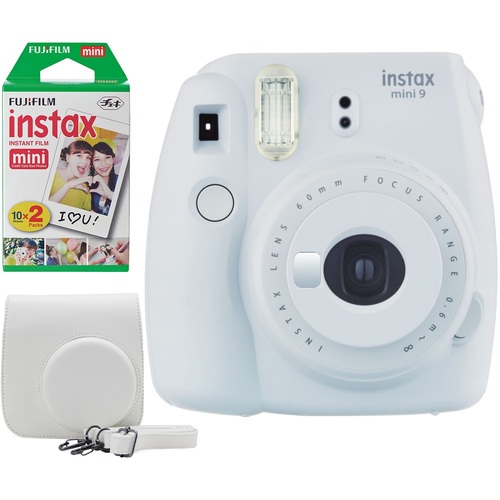 Fujifilm Instax Mini 9 Instant Camera Bundle w/ Case and Film - Smokey White