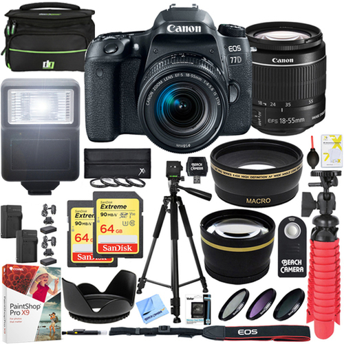 Canon EOS 77D DSLR Camera EF-S 18-55mm f/4-5.6 IS STM Lens 64GB Memory x2 Bundle