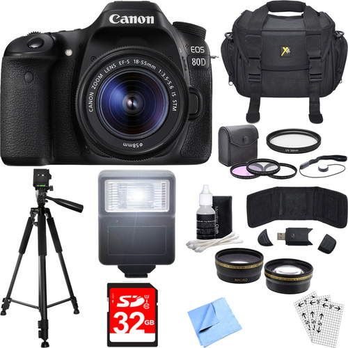 Canon EOS 80D CMOS Digital SLR Camera w/ EF-S 18-55mm IS STM Lens Deluxe Bundle
