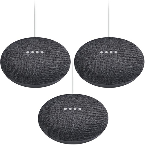 Google Home Mini Smart Speaker Powered by Google Assistant Charcoal 3-pack New 