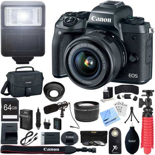 Canon EOS M5 Mirrorless Digital Camera + EF-M 15-45mm STM Lens Kit + 64GB Bundle