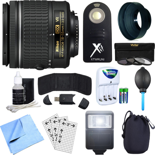 Nikon AF-P DX NIKKOR 18-55mm f/3.5-5.6G VR Lens, Remote, and Accessories Bundle