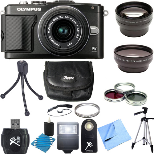 Olympus E-PL5 Black PEN Camera w/ 14-42mm Lens Ultimate 3 Lens Bundle