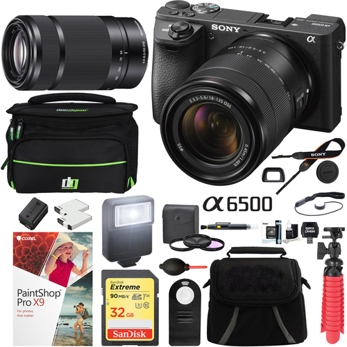 Sony a6500 4K Mirrorless Camera ILCE-6500M/B 18-135mm & 55-210mm 2 Lens Bundle Black