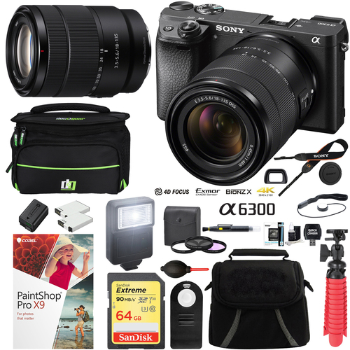 Sony ILCE-6300M/B a6300 4K Mirrorless Camera w/ 18-135mm f/3.5-5.6 Lens Kit Bundle