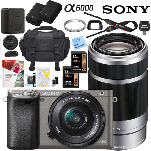 Sony Alpha a6000 Mirrorless Digital Camera 16-50mm & 55-210mm Lens Pro Bundle Gray