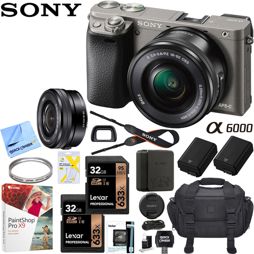 Sony Alpha a6000 24MP Interchangeable Lens Camera Gray w/ 16-50mm Lens Pro Bundle