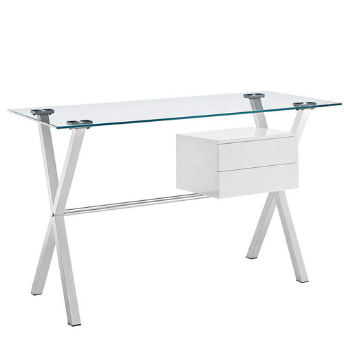 Modway Stasis Glass Top Office Desk in White