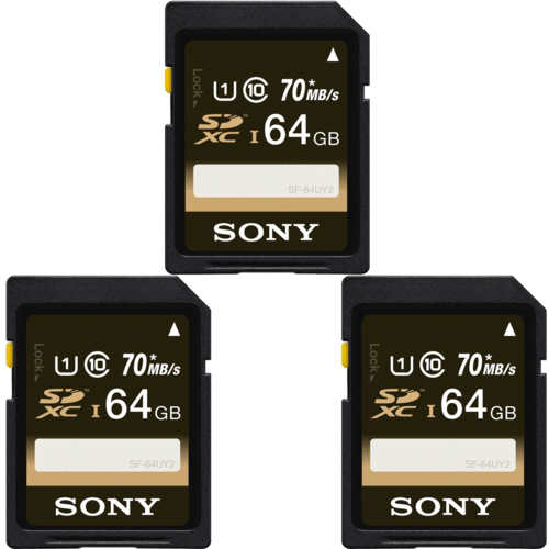 Sony SF64UY2/TQ - 64GB SDXC Class 10 UHS-1, R70 Memory Card 3-Pack Bundle