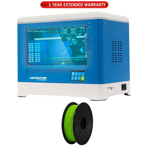 Flashforge Inventor 3D Printer with Extended Warranty and Green ABS Filament