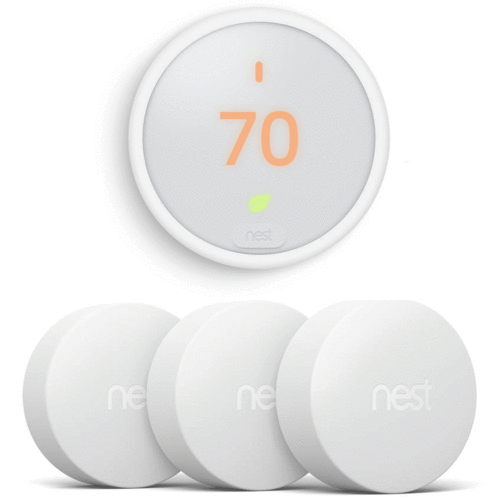 Google Nest Thermostat E (White) T4000ES w/ Google Nest Temperature Sensor 3 Pack Bundle