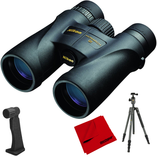 Nikon Monarch 5 Water/Fog Proof Binoculars 12x42 + Aluminum Travel Tripod Bundle