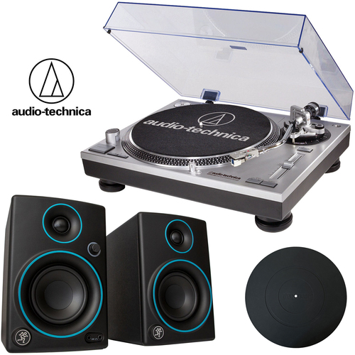 Audio-Technica ATLP120USB Direct-Drive Pro Turntable + Mackie CR3 Blue Speakers + Platter Mat