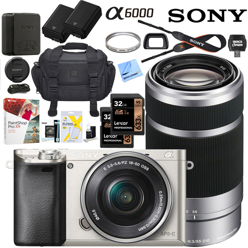 Sony Alpha a6000 Mirrorless Digital Camera 16-50mm & 55-210mm Lens Pro Bundle Silver