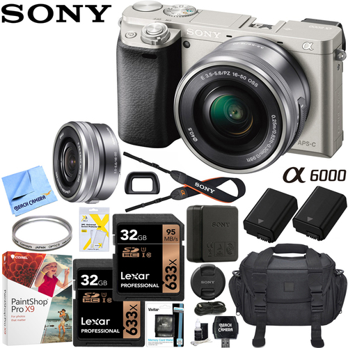 Sony Alpha a6000 24MP Interchangeable Lens Camera Silver w/ 16-50mm Lens Pro Bundle