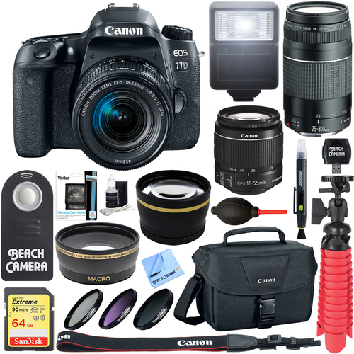 Canon EOS 77D 24.2 MP DSLR Camera with EF-S 18-55mm IS STM Dual Lens X2 Kit