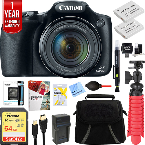 Canon PowerShot SX530 HS 16.0MP Digital Camera (Black) w Spare Battery & Accessory Kit