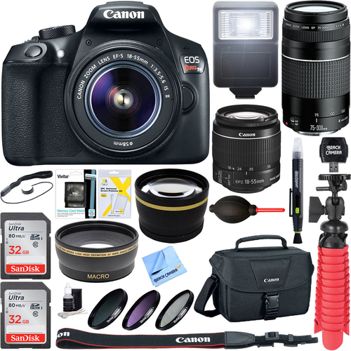Canon EOS Rebel T6 Digital SLR Camera w/ EF-S 18-55mm IS + EF-S 75-300mm Lens Bundle