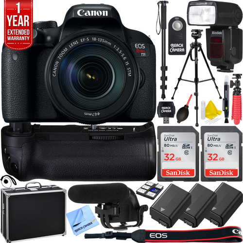 Canon EOS Rebel T7i DSLR Camera w/ 18-135mm Lens Triple Battery Pro Recording Bundle