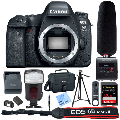 Canon EOS 6D Mark II 26.2MP DSLR Camera Body w/ Tascam Audio Recorder Bundle